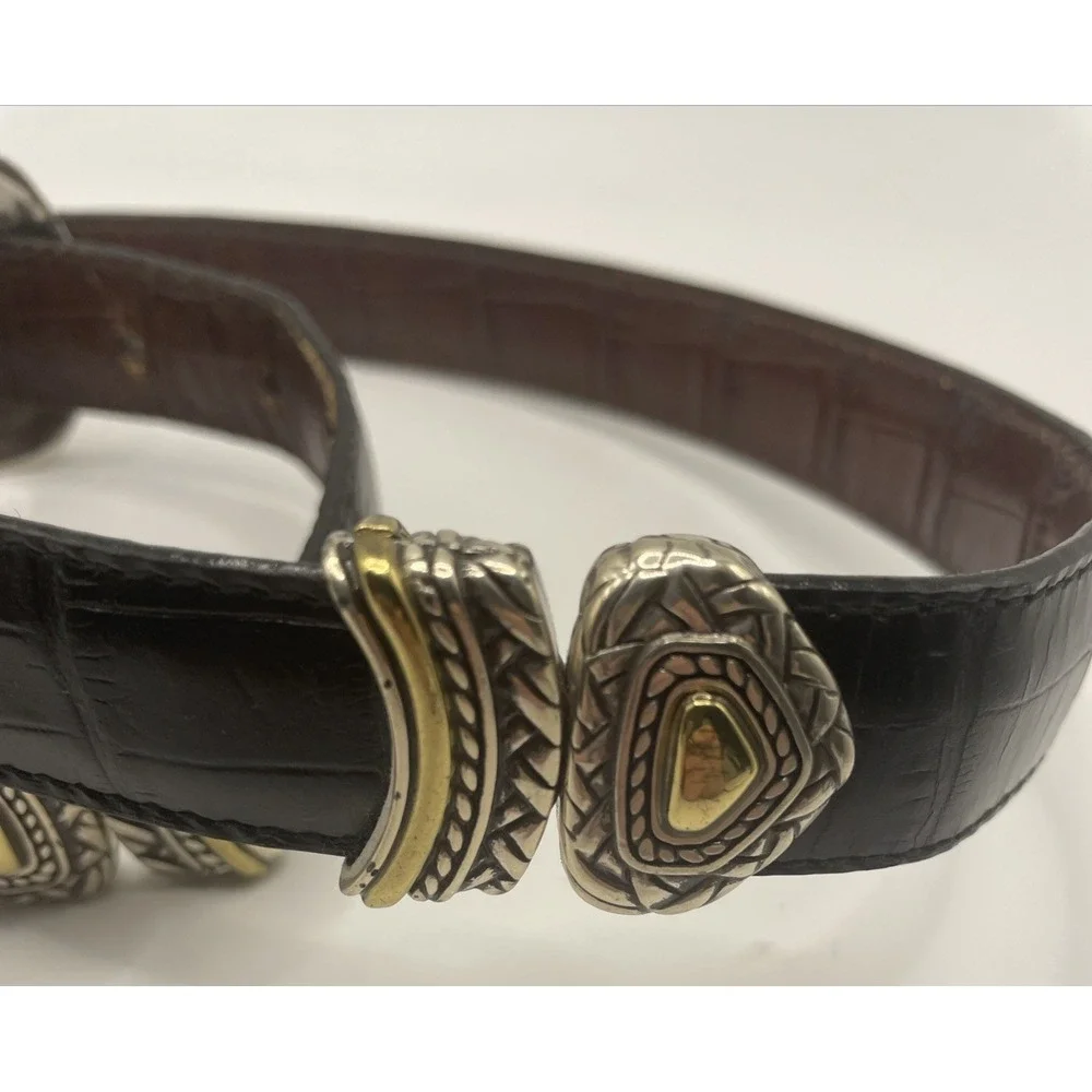 Brighton Belt Women Large Reversible Black Brown Croc Leather Silver Gold 40210
